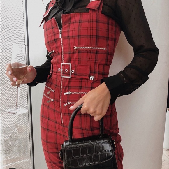 WeWoreWhat Moto Overalls in Red Plaid - Picture 8 of 16
